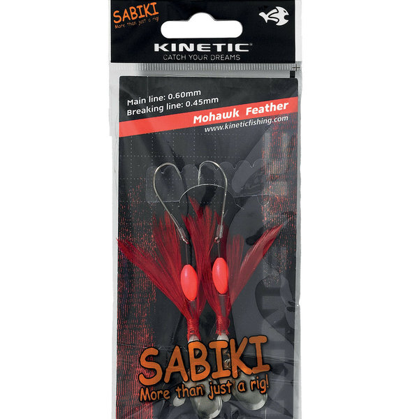 Kinetik Sabiki Mohawk Feather Vorfach mit Federn Makrele/Dorsch Rot